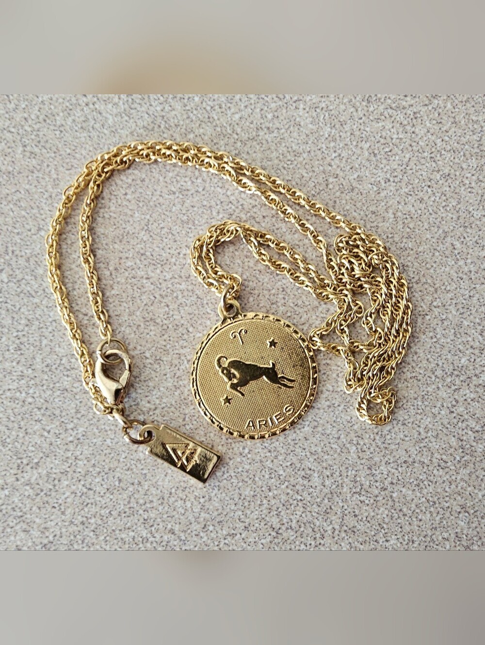 Satya Jewelry Aries Zodiac Coin Necklace 18k Gold Plated 16.5" Rope Chain EUC